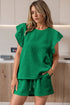 Textured Ruffled Sleeve Tee and Drawstring Shorts Set